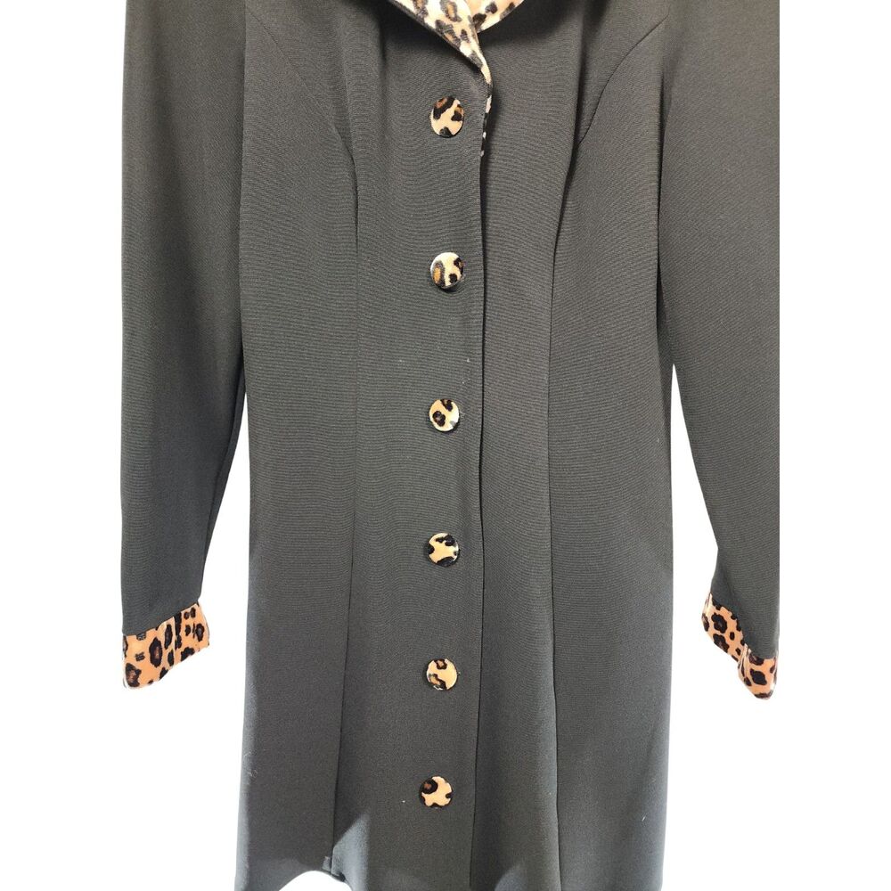 Vintage Scarlett Black Blazer Jacket Leopard Faux Fur Collar Size 9/10 Mob Wife